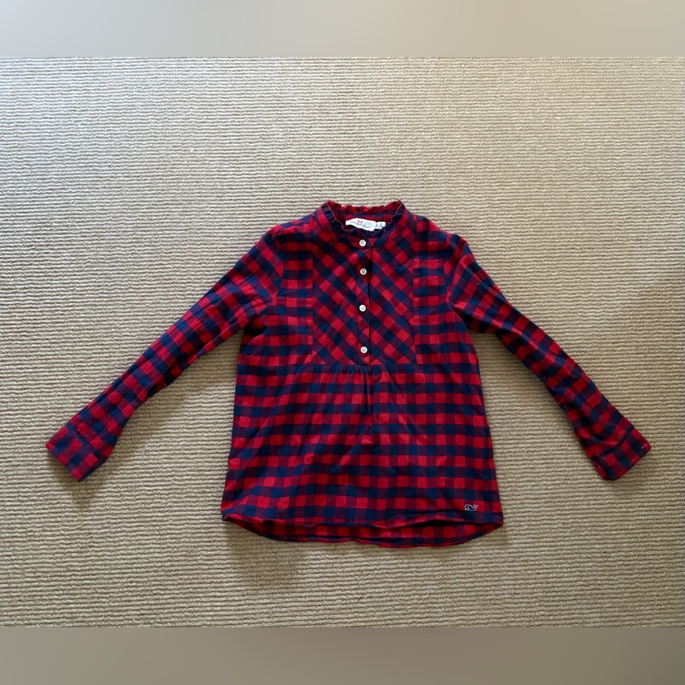 Girls' Red & Navy Plaid Long-Sleeve Shirt size S (7/8)